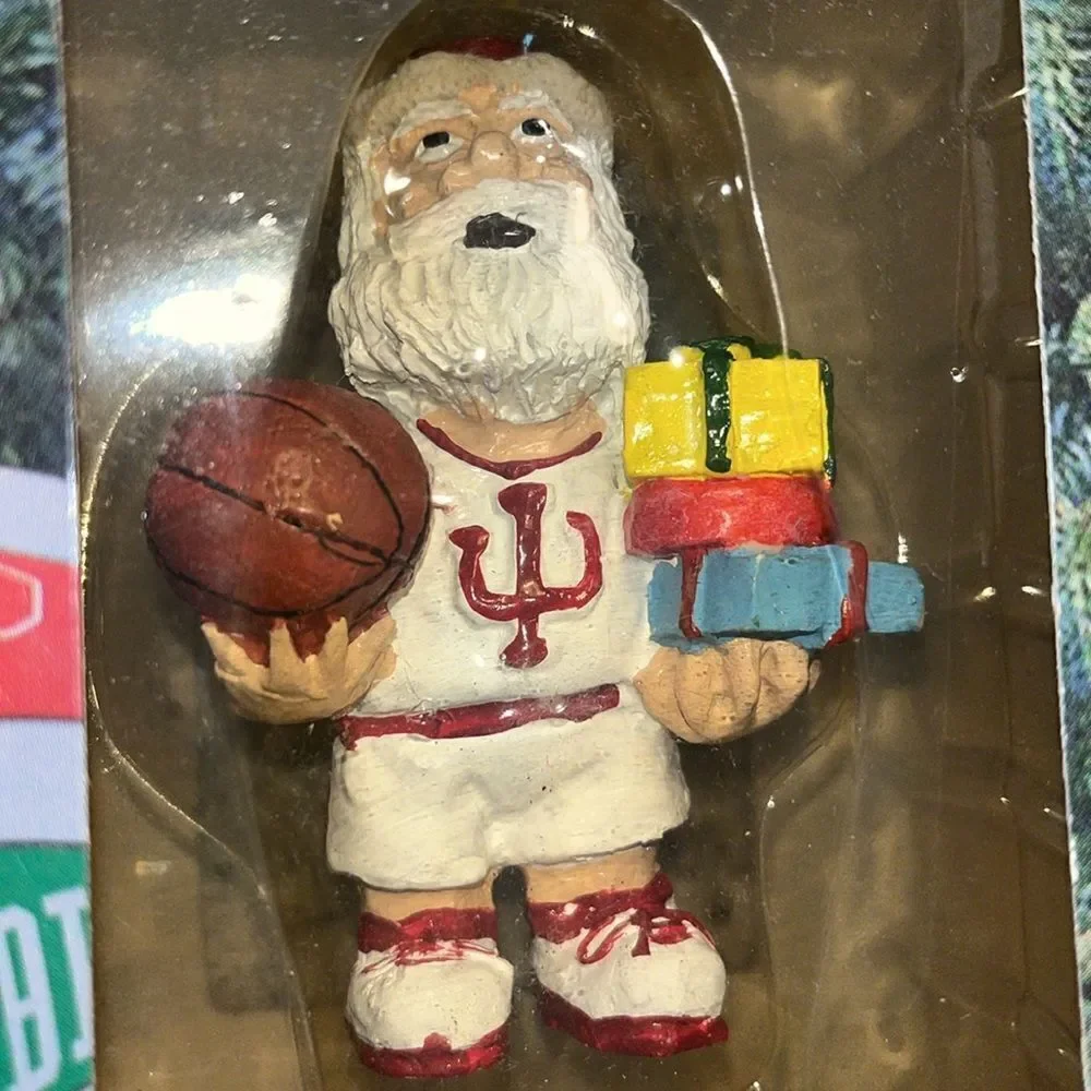 Indiana Hoosiers Hand painted Santa Claus Ornament Christmas Decorations 3 1/2”